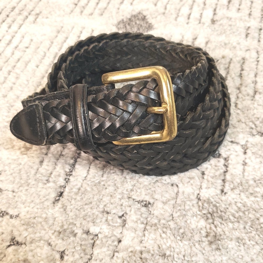 Black Genuine Leather Braided Belt Size 50